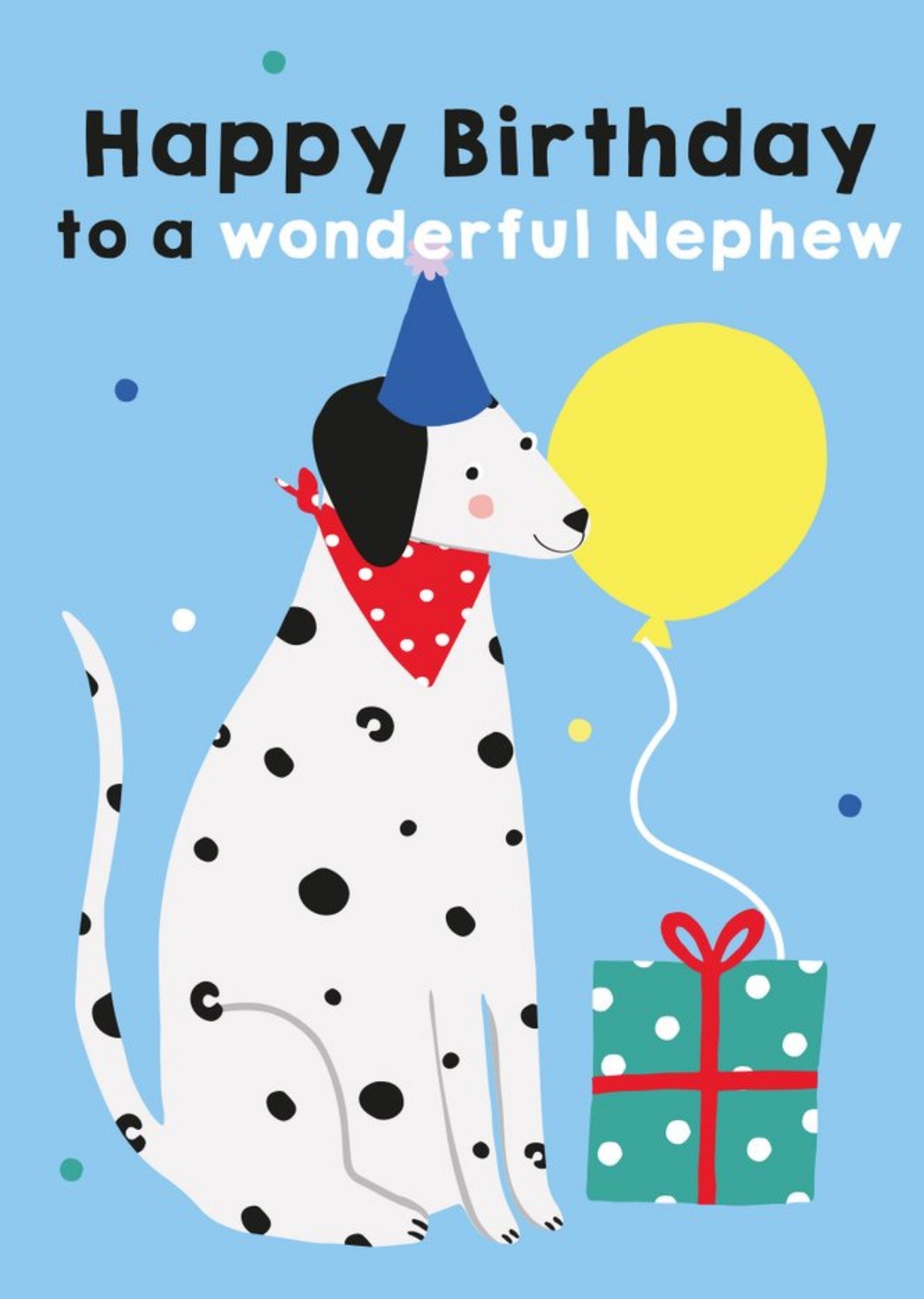 Illustrated Cute Party Hat Dalmation Dog Happy Birthday To A Wonderful Nephew Ecard