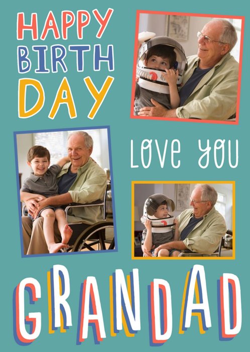 Big Bold Type Typographic Grandad Birthday Photo Upload Card