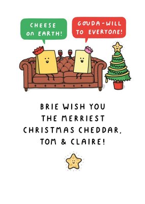 Illustrated Toasting Cheese Slice Pun Christmas Card