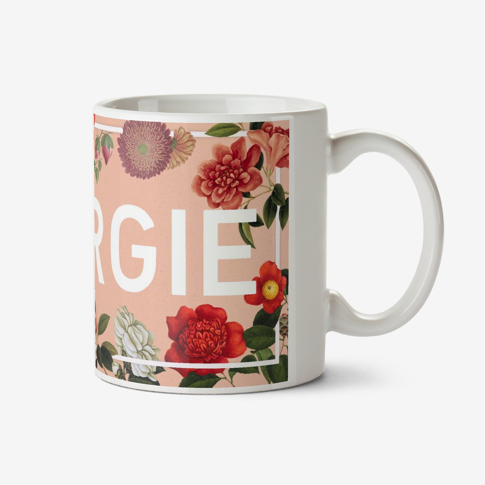 Peach And Floral Border Personalised Name Mug Ceramic Mug