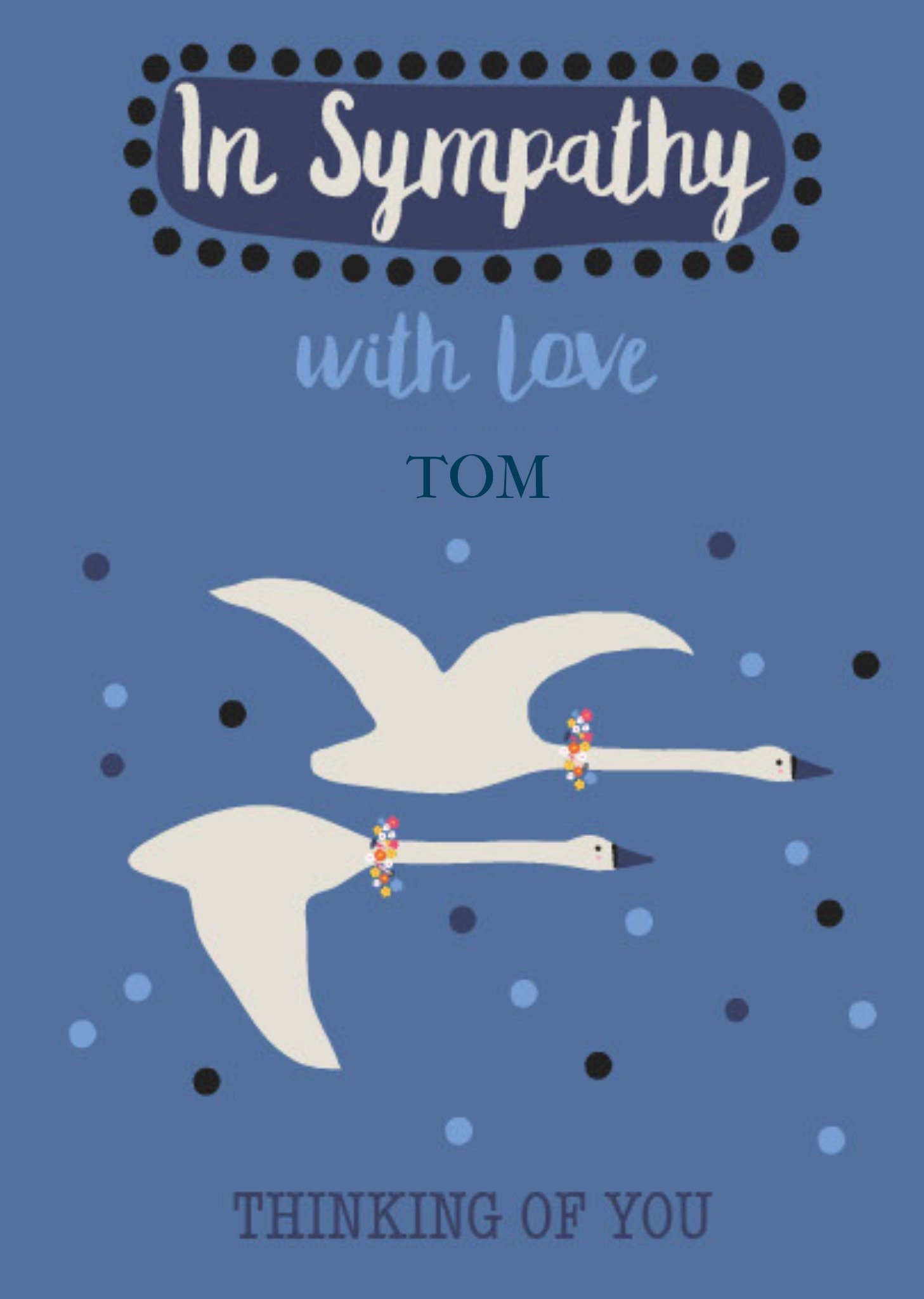 Moonpig Menagerie A Deux Rain Swan Blue Sympathy Card, Large