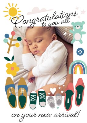 Illustrated Congratulations To You All On Your New Arrival Photo Upload Card