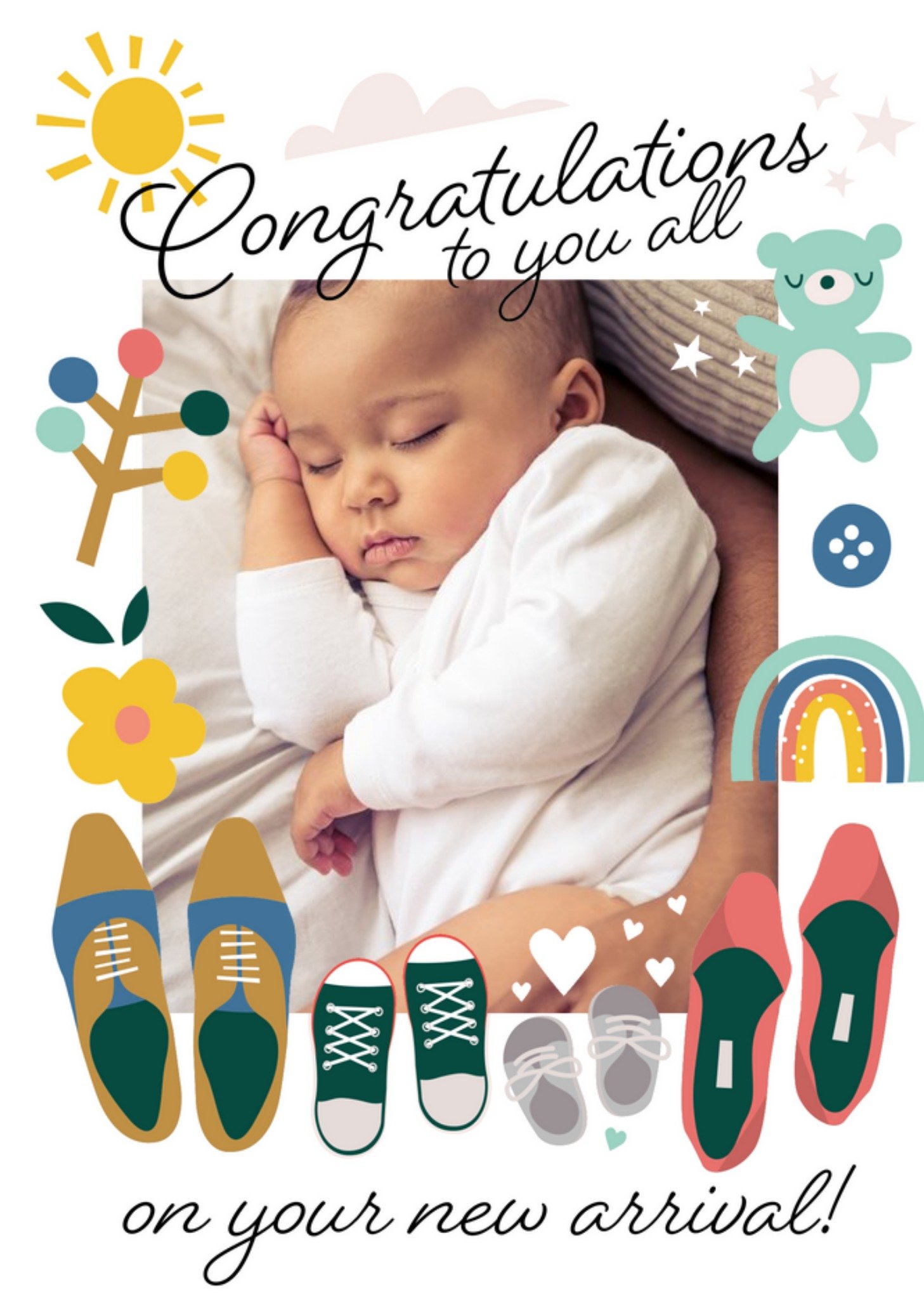 Illustrated Congratulations To You All On Your New Arrival Photo Upload Card Ecard