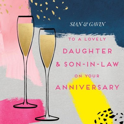 Pigment Abstract Colour Champagne Daughter & Son-in-Law Anniversary Card