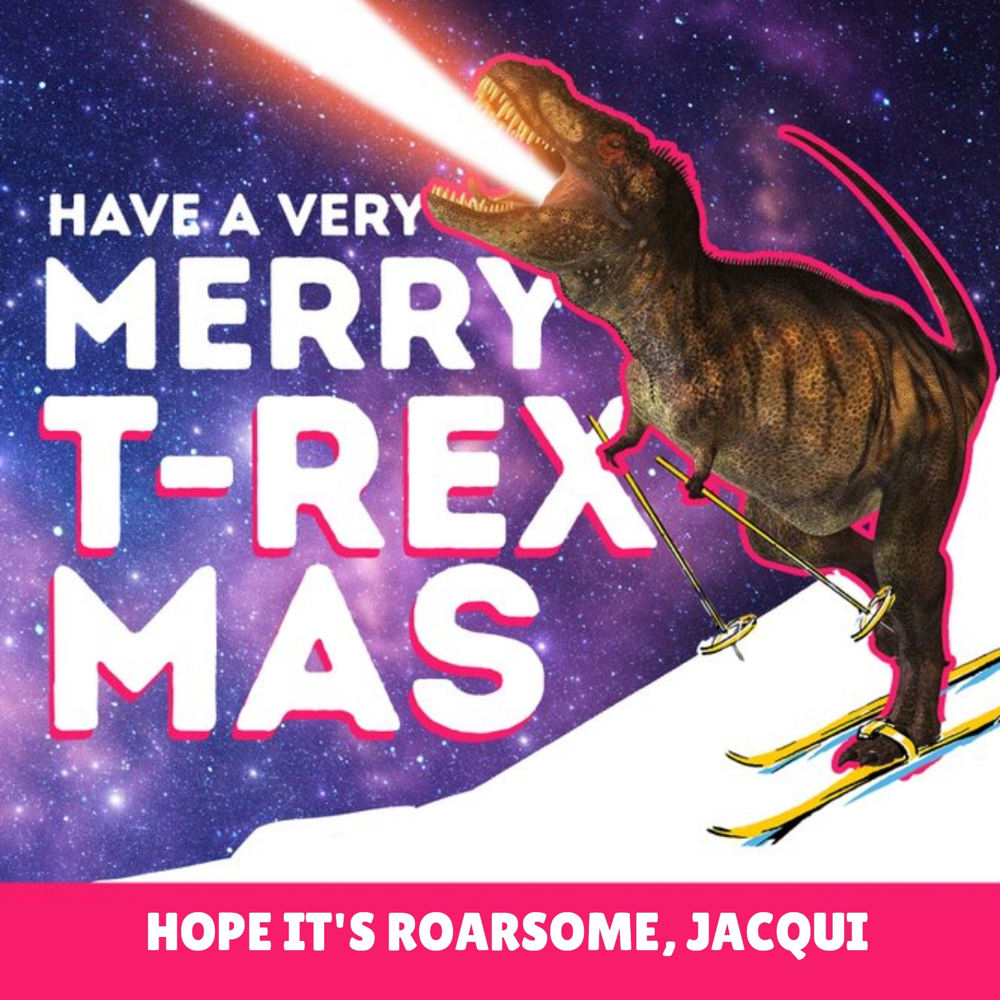 Funny Merry T-Rex Mas Roarsome Christmas Card, Square