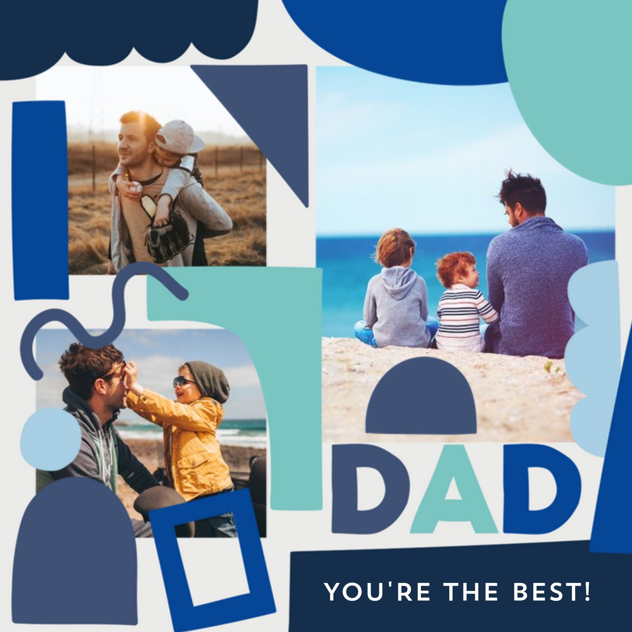 Blue & Teal Abstract Shapes Father's Day Multi-Photo Card, Square