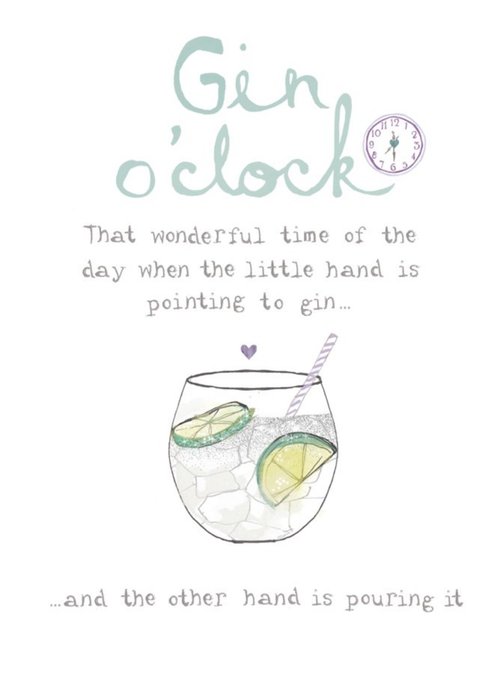 Funny Illustrated Gin o'clock Card