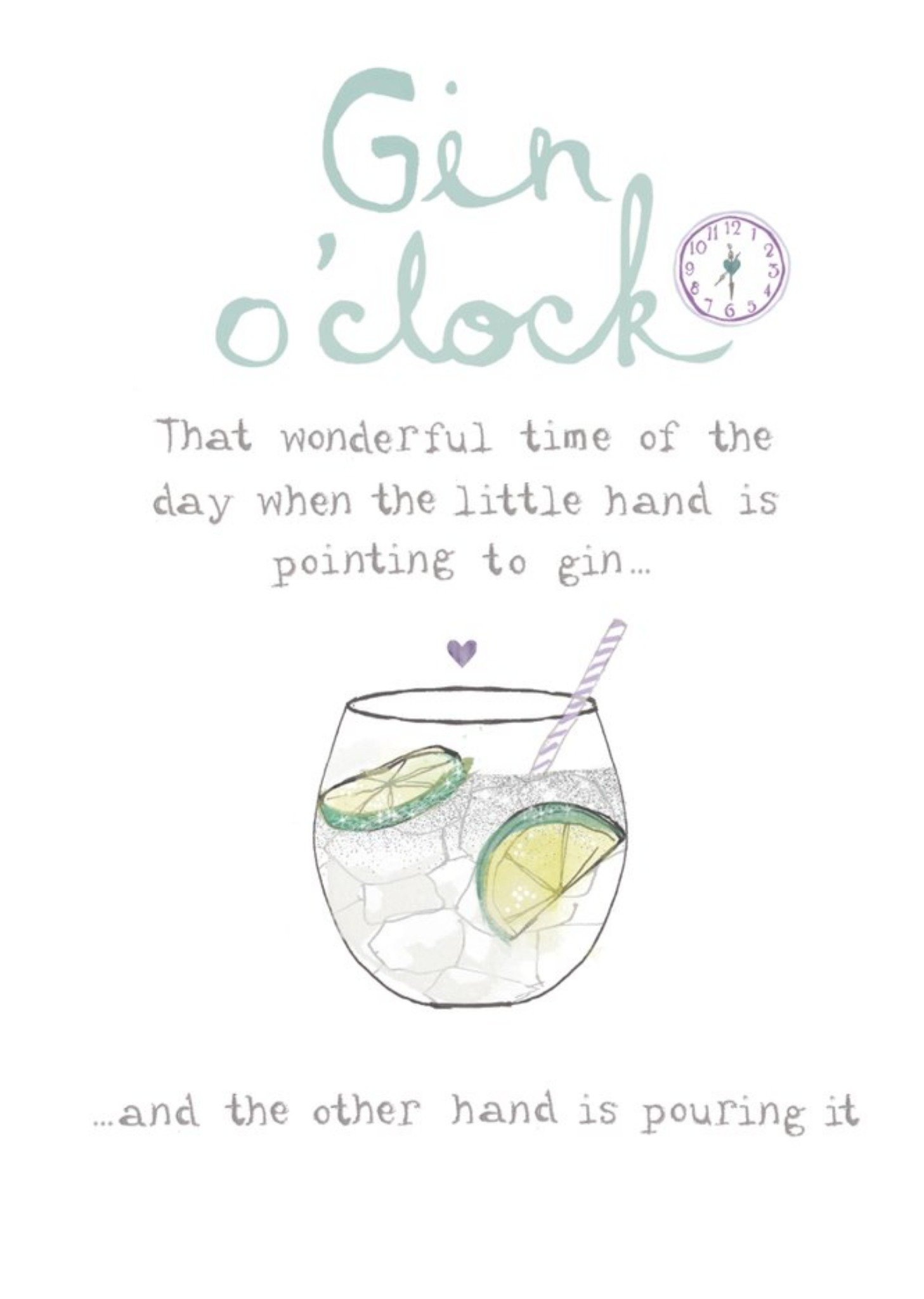 Moonpig Funny Illustrated Gin O'clock Card Ecard