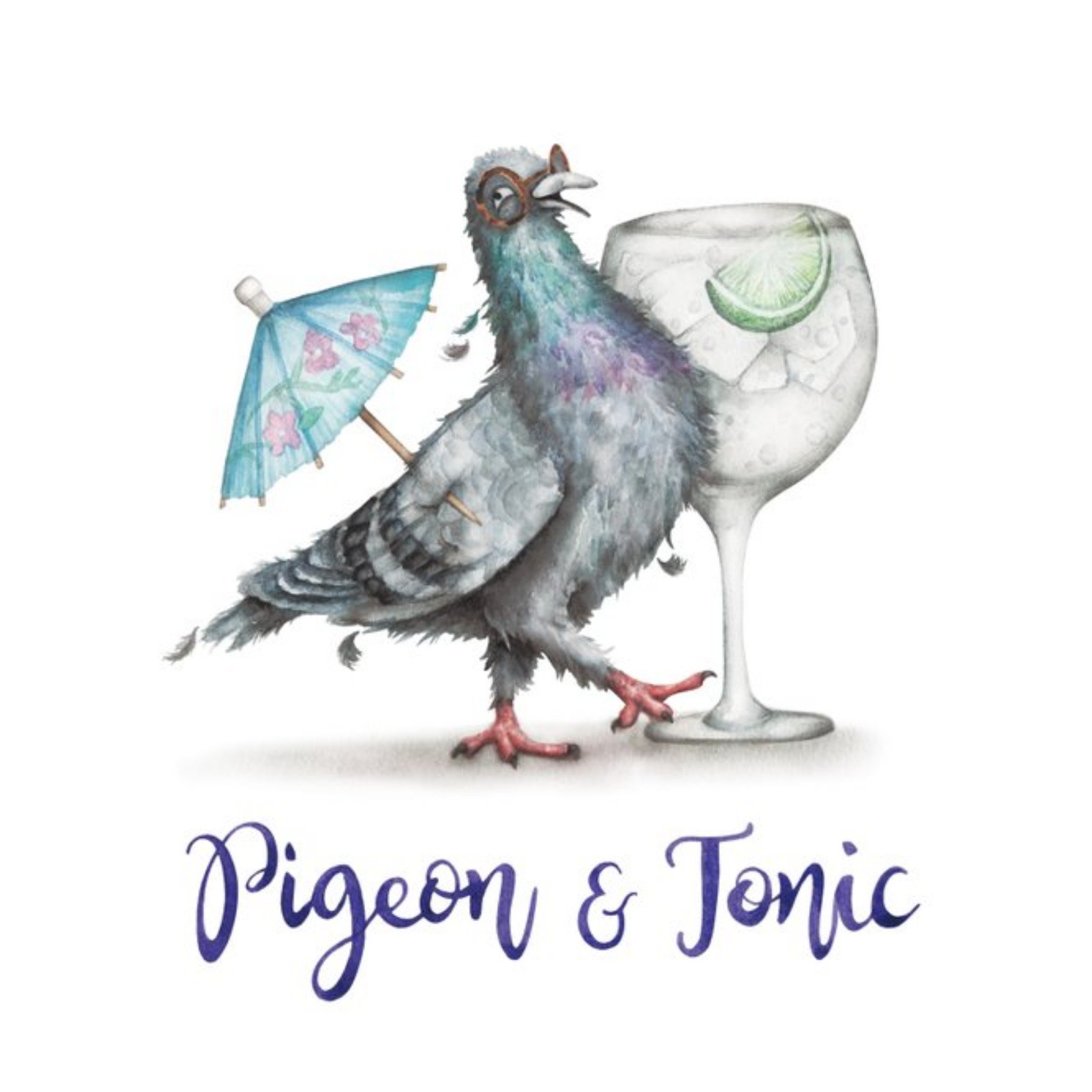 Pigeon And Tonic Funny Pun Card, Square