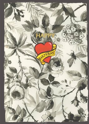 Floral Heart Happy Birthday Card