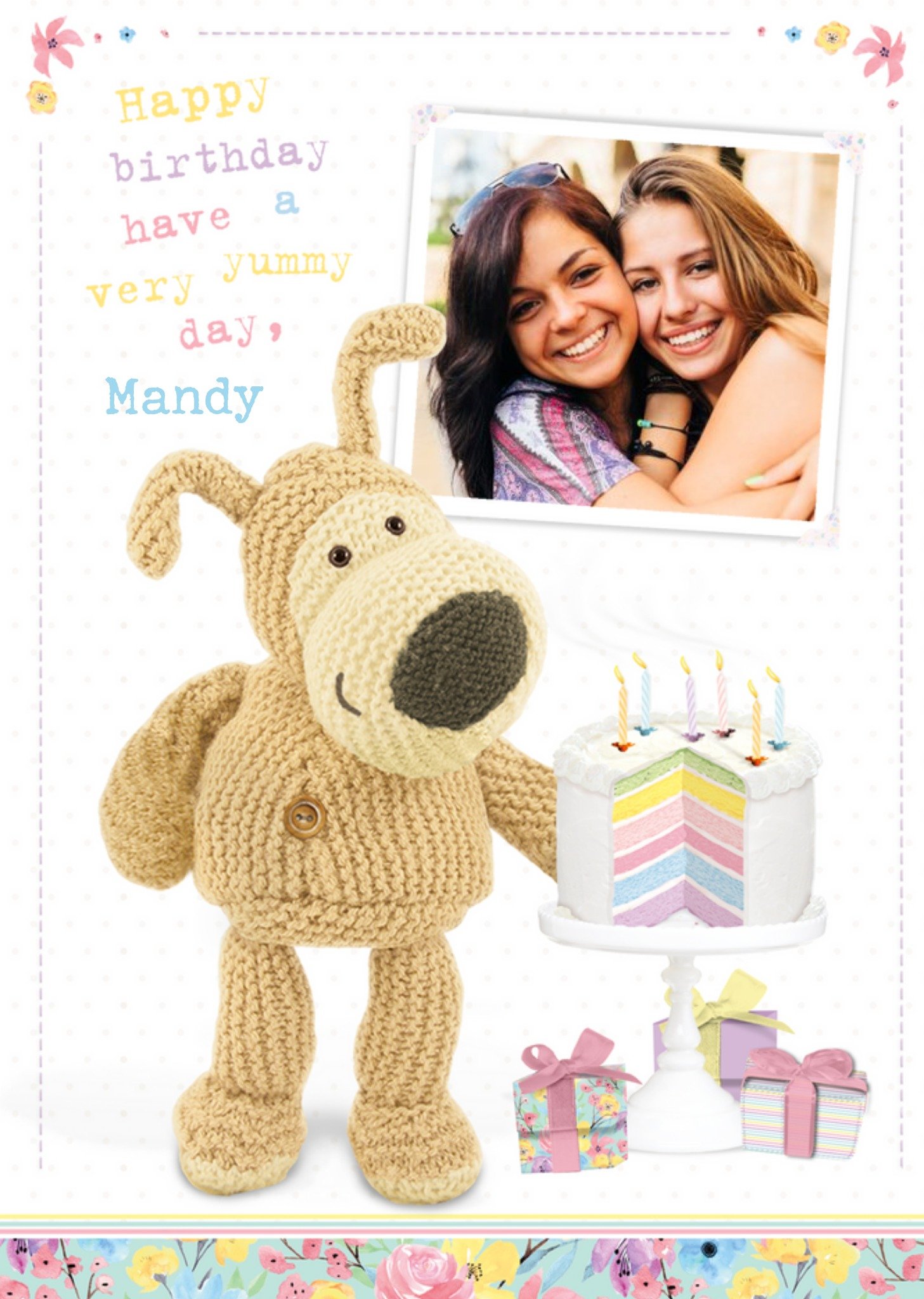 Boofle With A Rainbow Cake Personalised Birthday Card, Large
