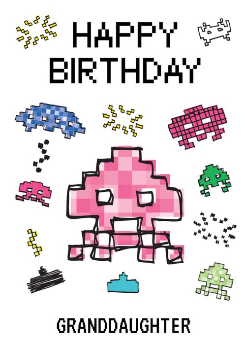 Space Invaders Granddaughter Birthday Card