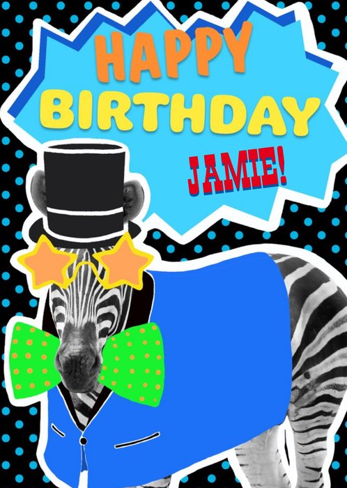 Funky Zebra Personalised Happy Birthday Card