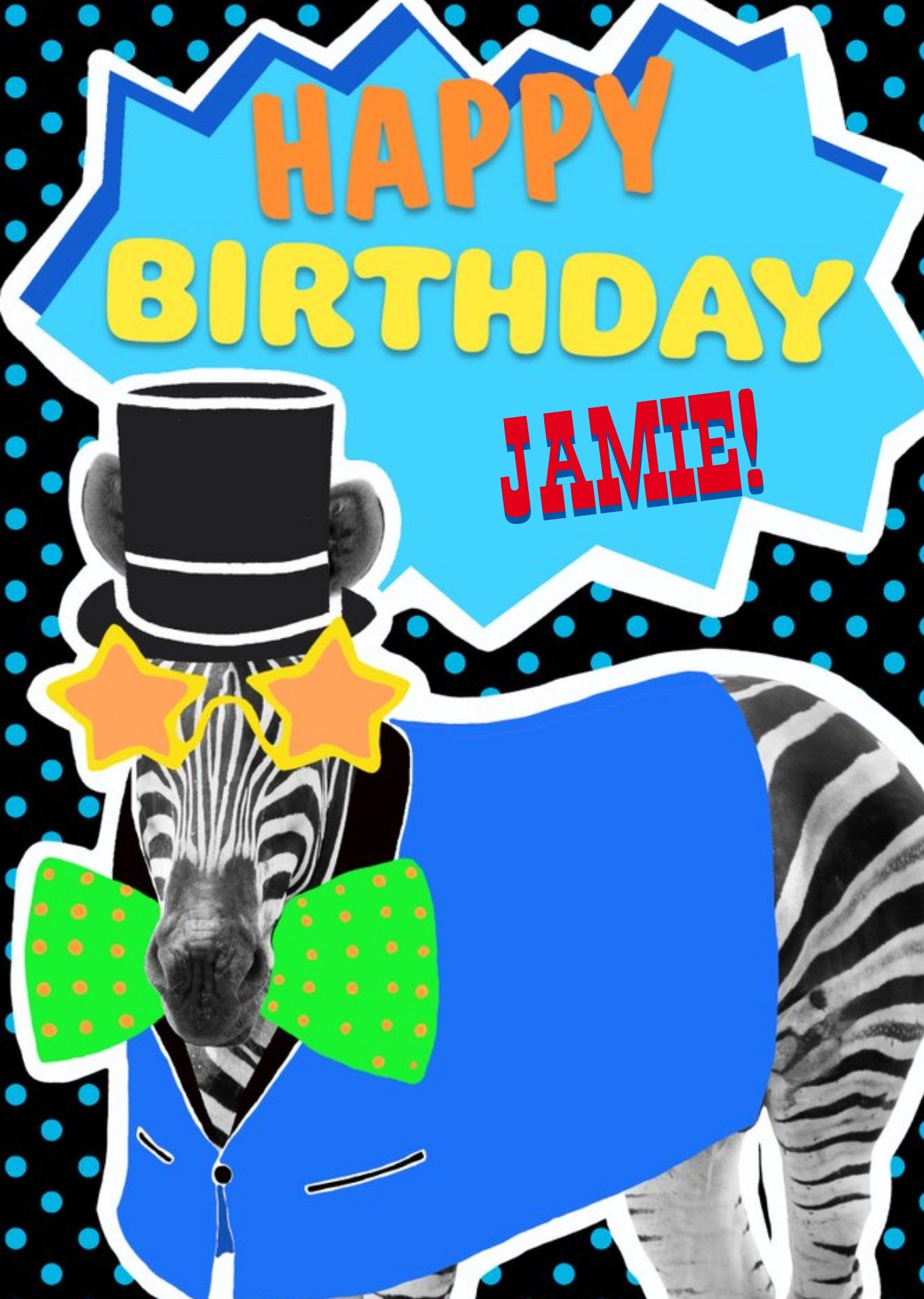 Moonpig Funky Zebra Personalised Happy Birthday Card, Large