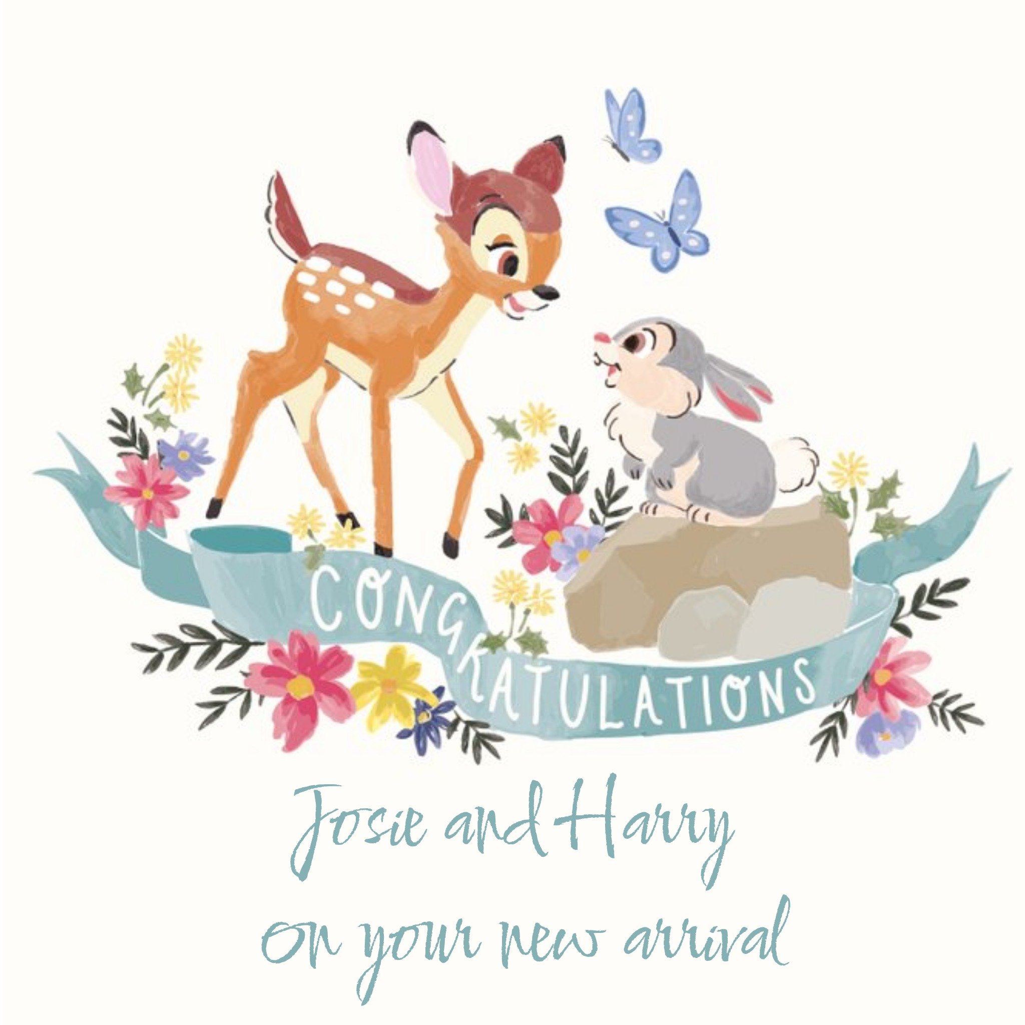 Disney Bambi - Cute Congratulations Card - New Baby, Square