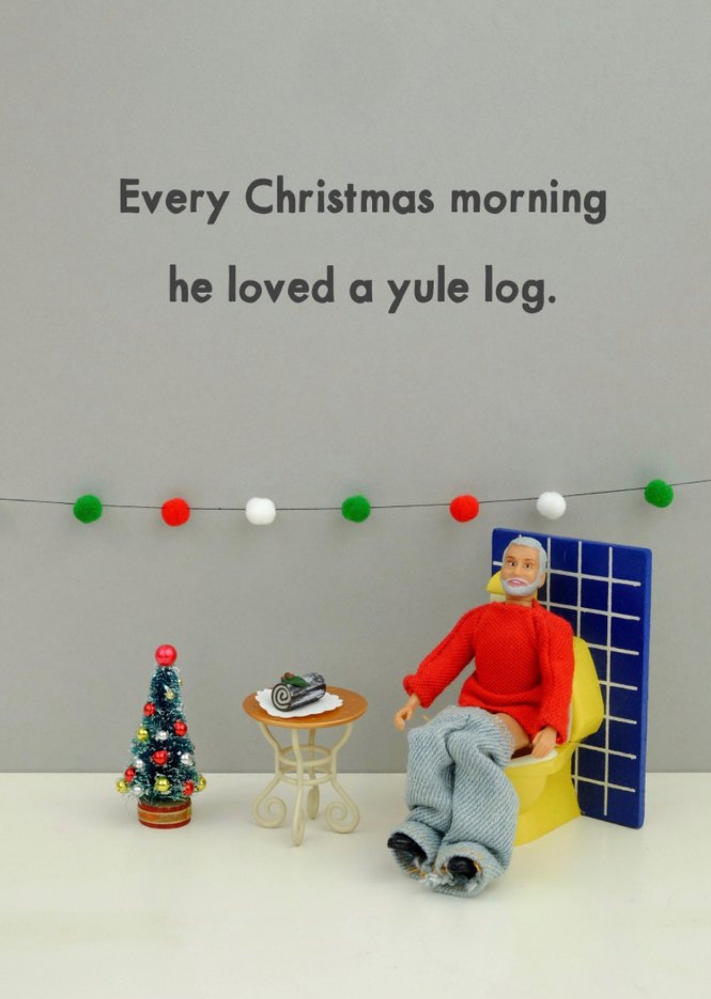 Bold And Bright Funny Dolls Yule Log Christmas Card Ecard