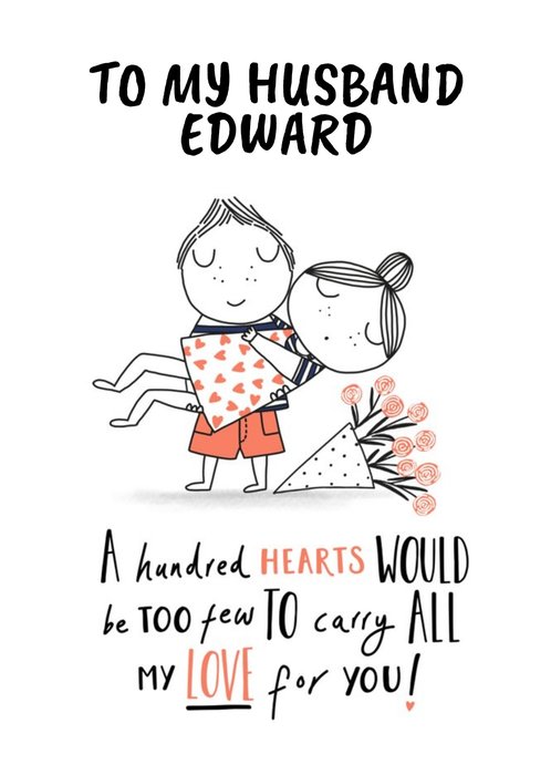 Cute Cartoon Couple All My Love Husband Valentine's Day Card