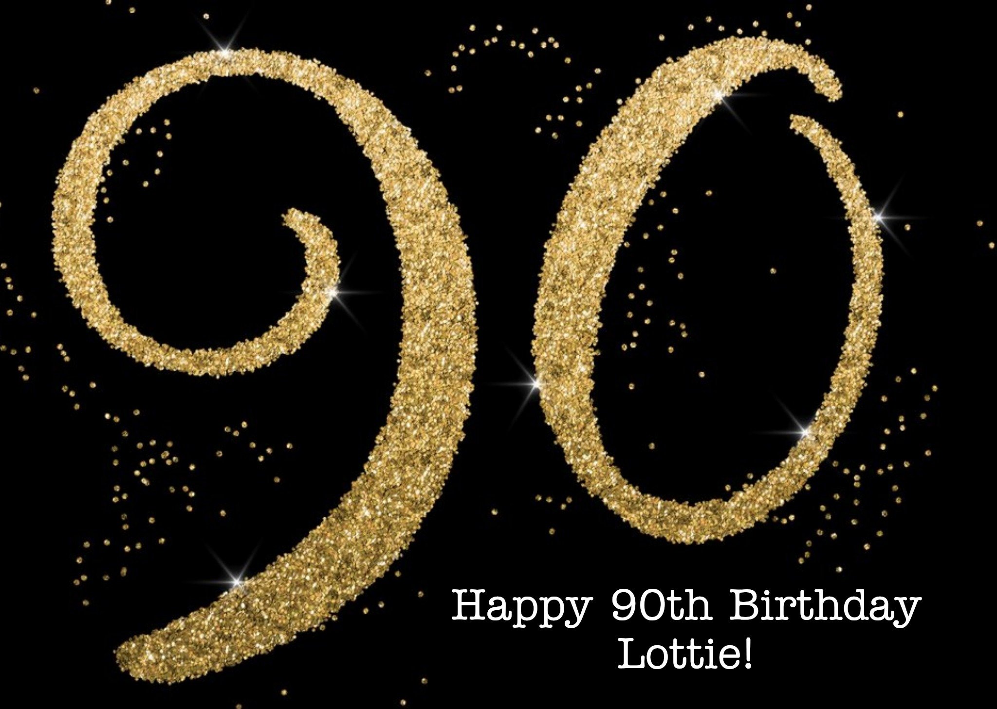 Moonpig Metallic Gold Glitter 90th Personalised Birthday Card, Large