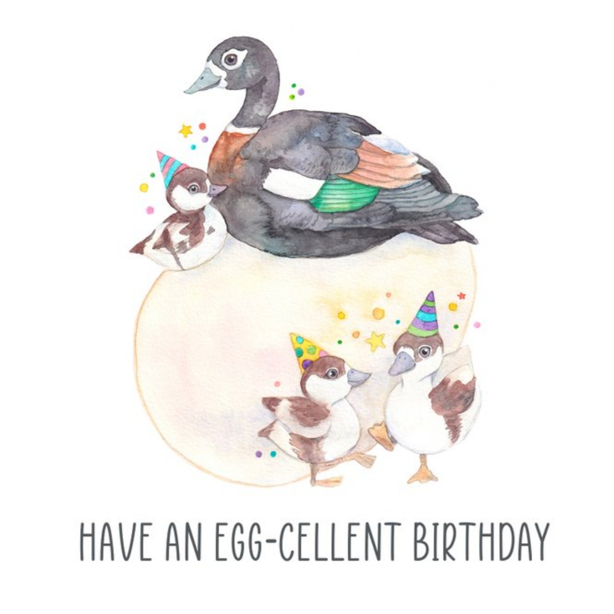 Moonpig Watercolour Illustrated Duck Egg-Cellent Birthday Card, Square