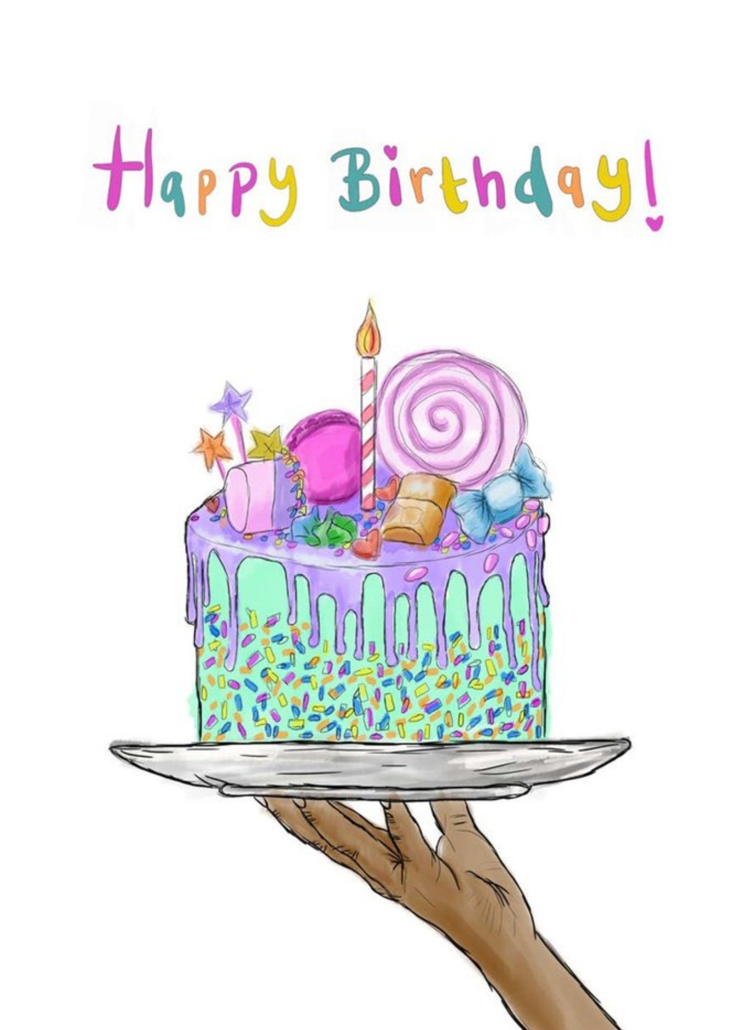 Moonpig Kitsch Noir Illustrated Cake Birthday Card Ecard