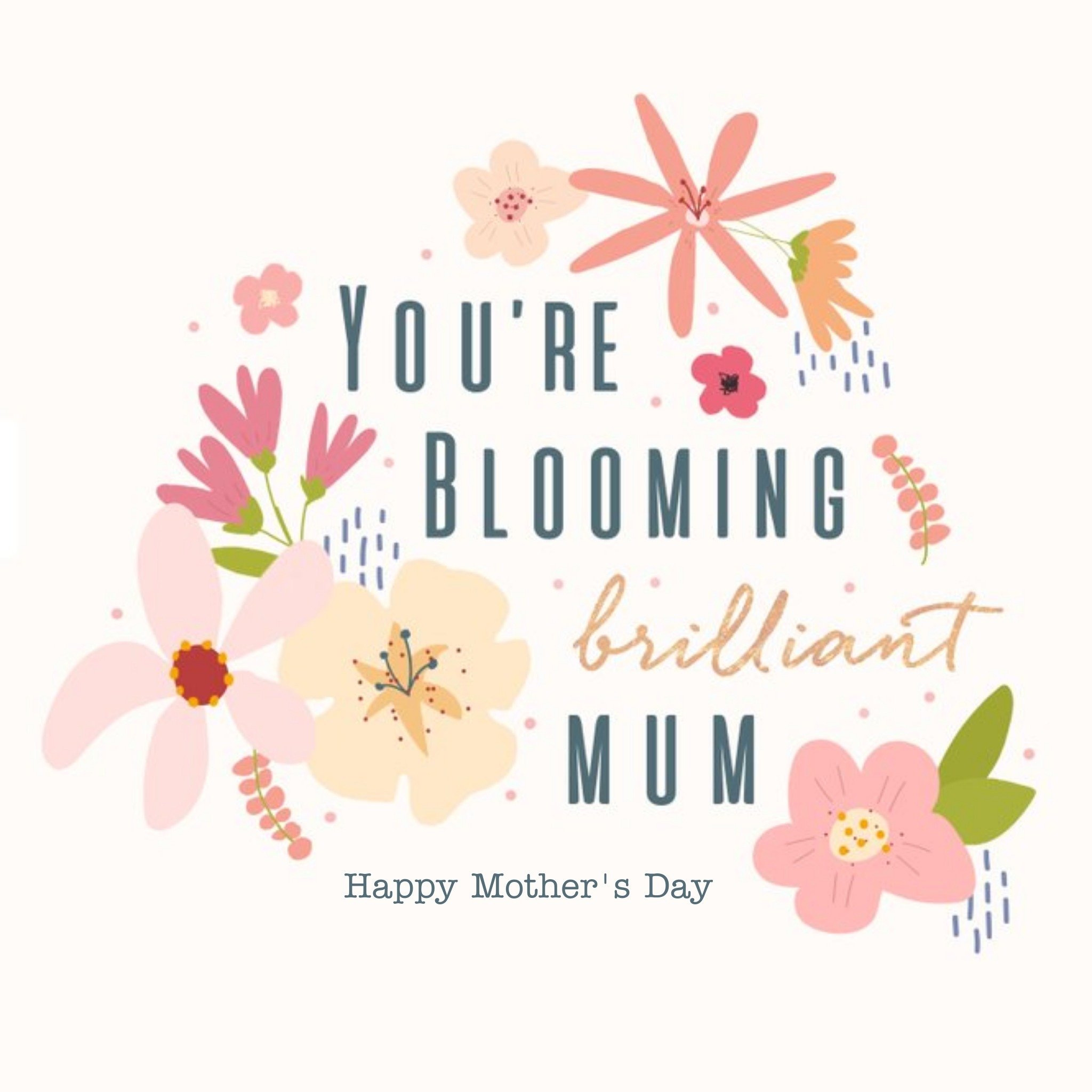 Moonpig Blooming Brilliant Mum Modern Floral Design Mothers Day Card, Square