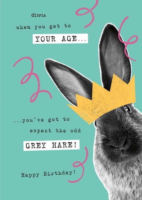 Grey Hare Hair Birthday Card
