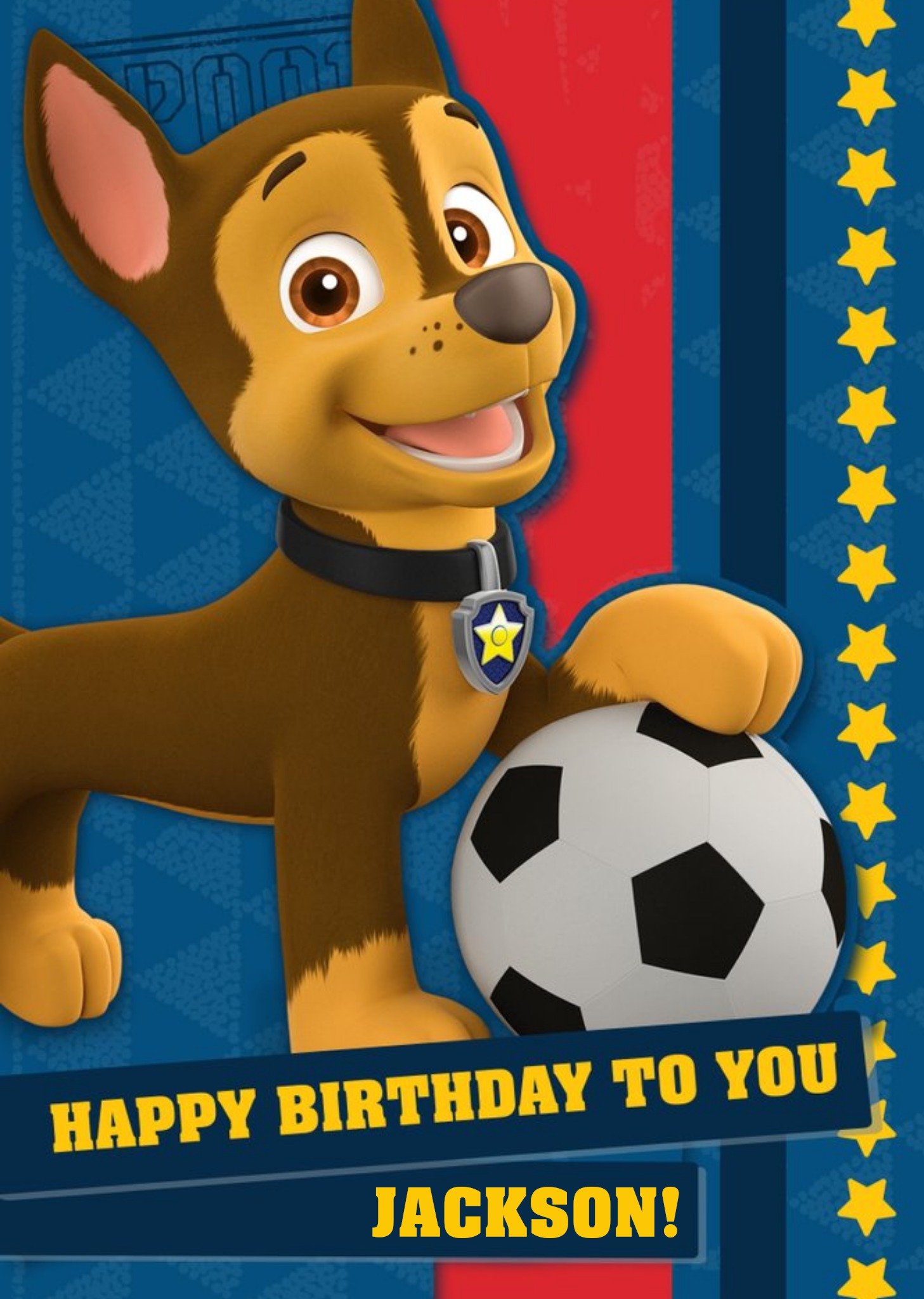 Kids Birthday Card - Paw Patrol - Chase - Football Ecard