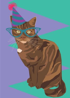 Illustrated Party Hat Cat Card