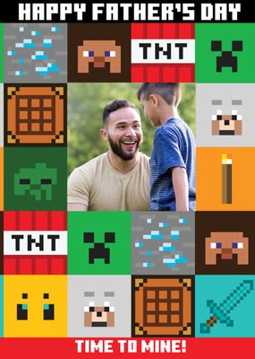 Minecraft Block Pattern Photo Upload Father's Day Card