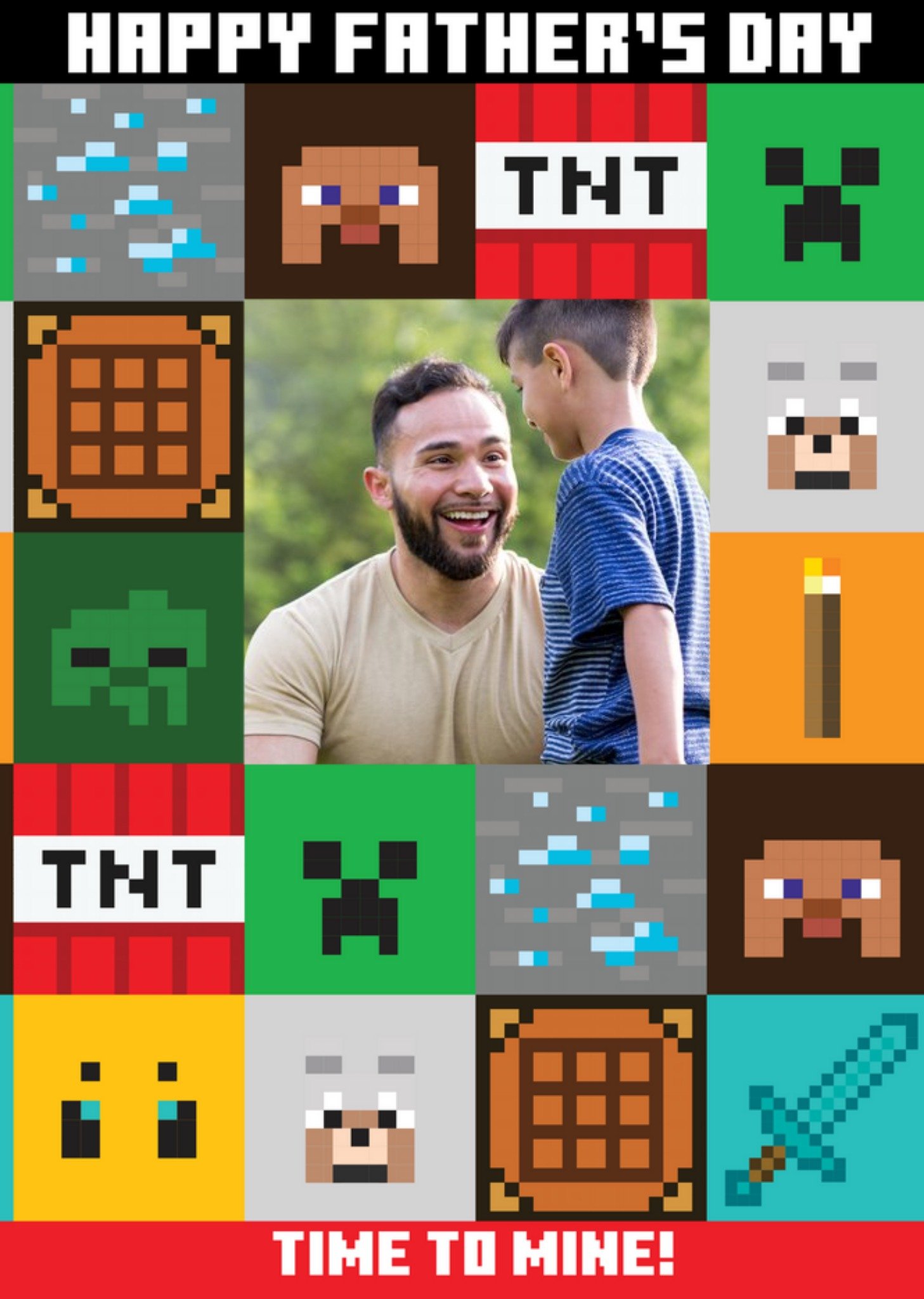 Moonpig Minecraft Block Pattern Photo Upload Father's Day Card Ecard