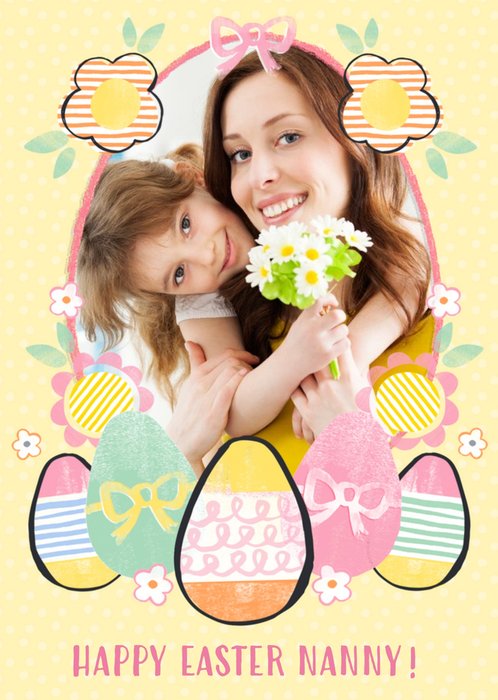 Pastel Flowers And Eggs Happy Easter Photo Card