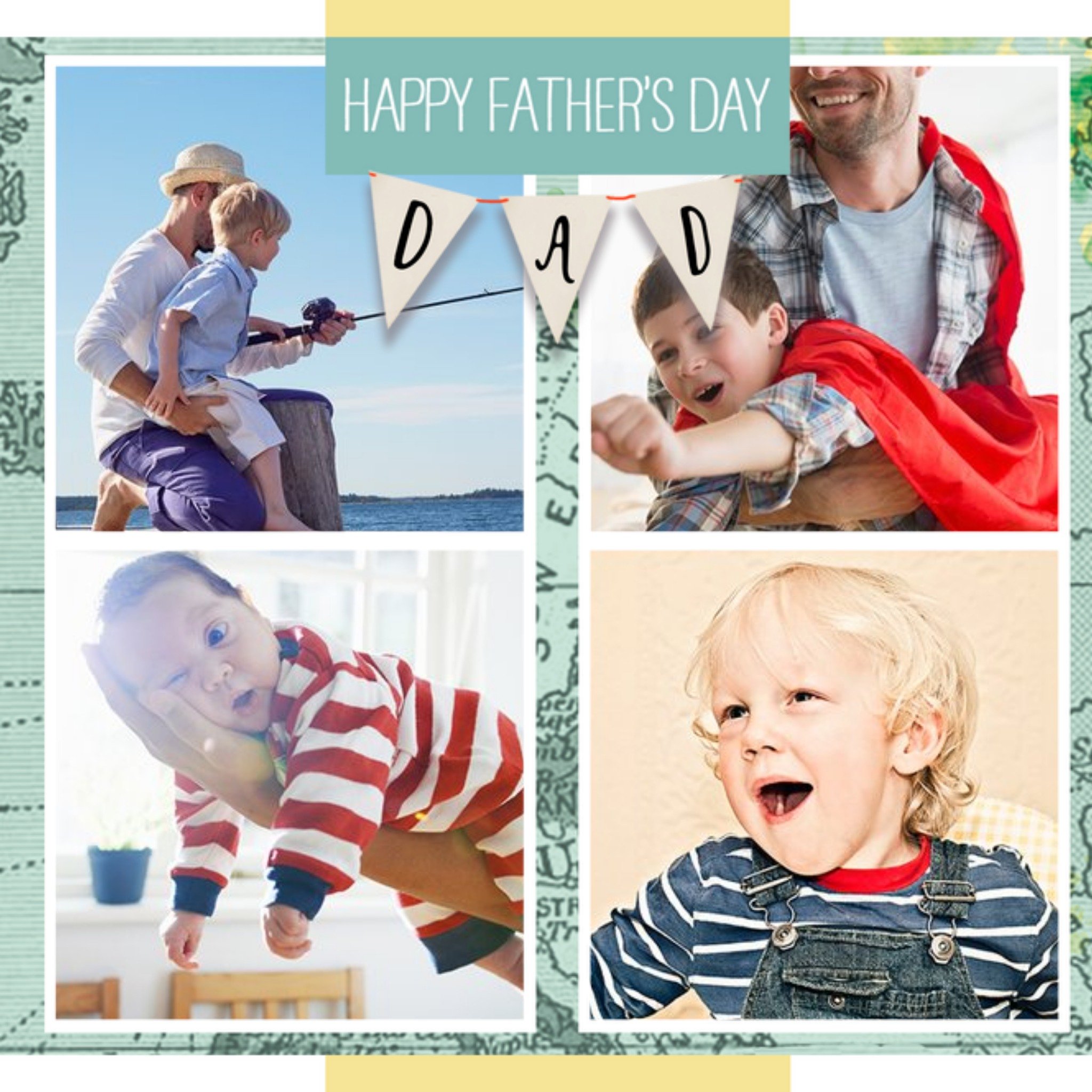 Map Personalised Photo Upload Happy Father's Day Card, Square