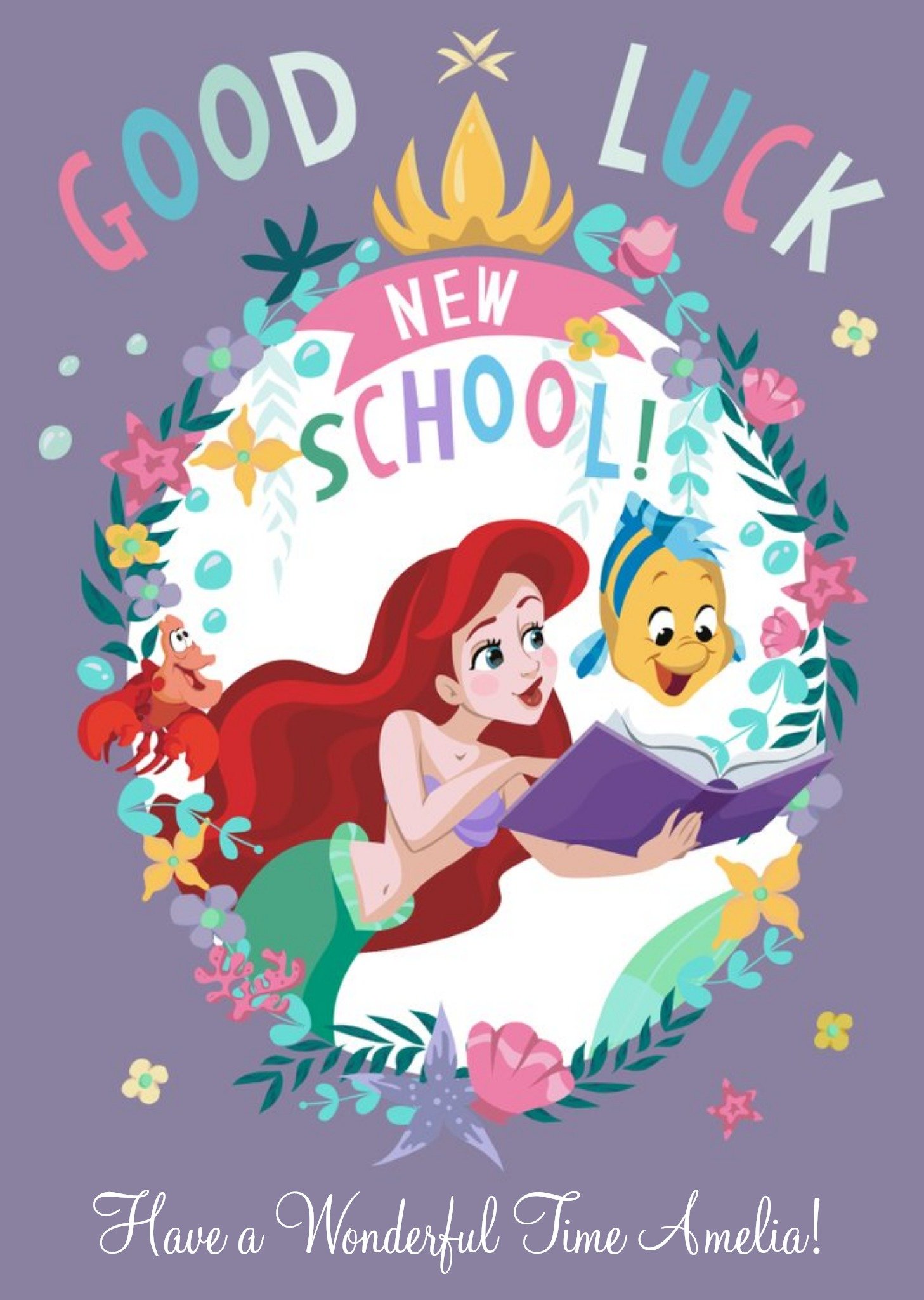 Disney Personalised Good Luck New School Little Mermaid Card, Large