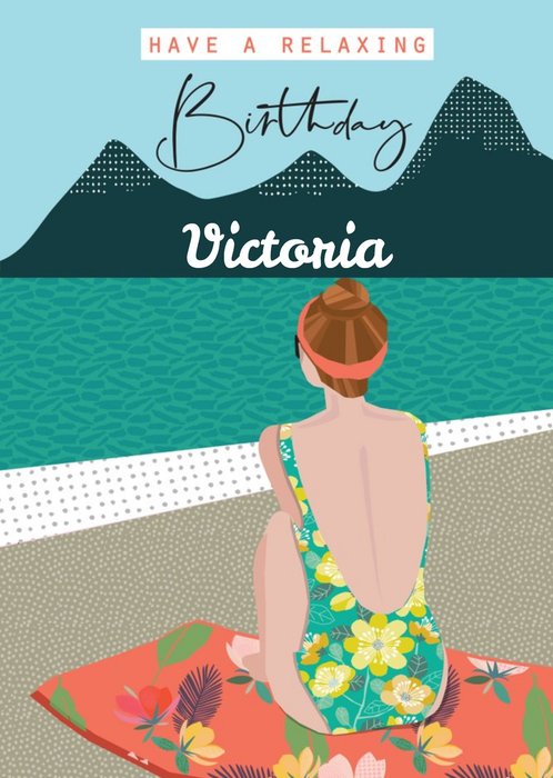 Modern Illustrated Beach Realxing Birthday Card