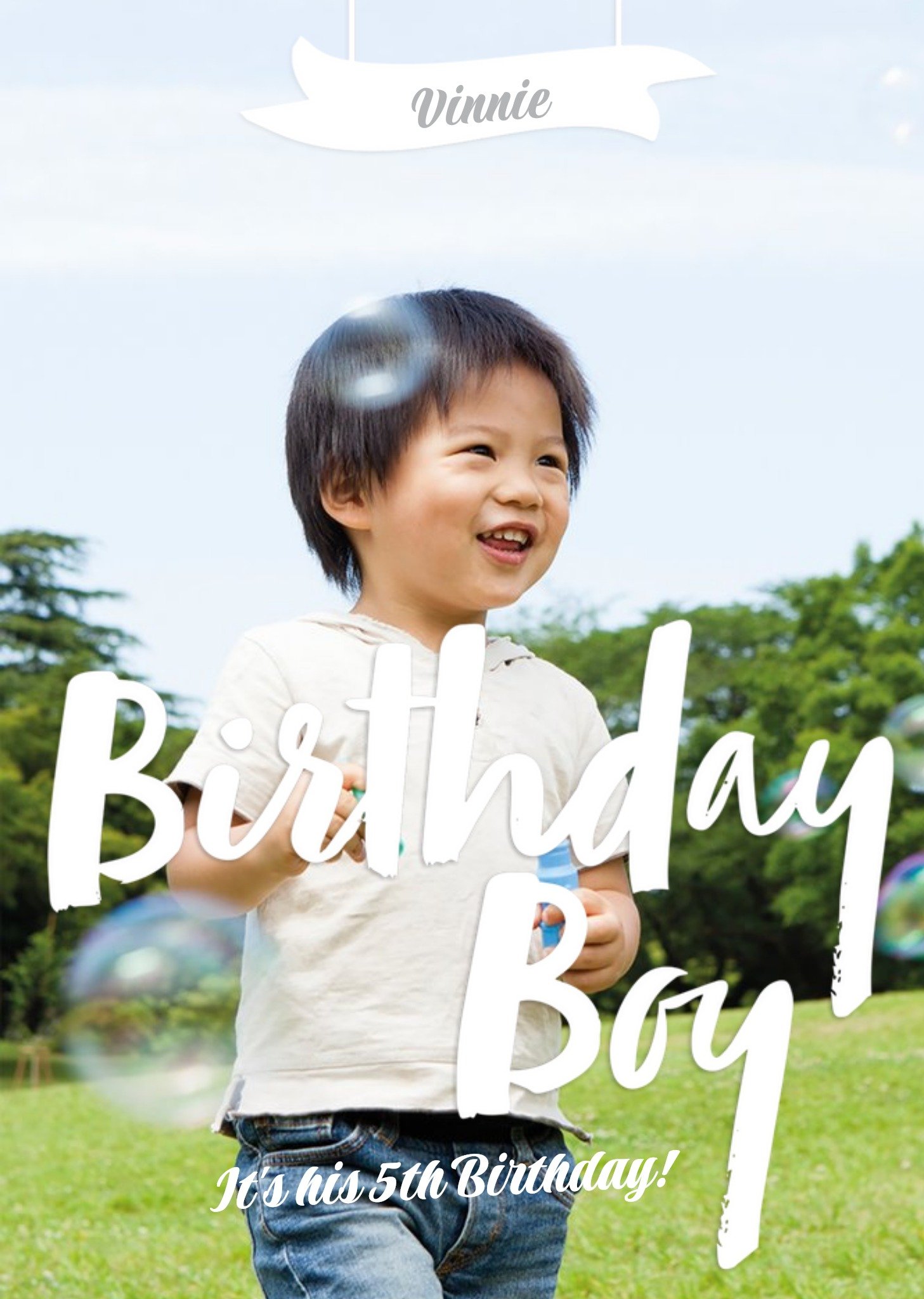 Brush Lettering Photo Upload Birthday Boy Party Invitation Ecard