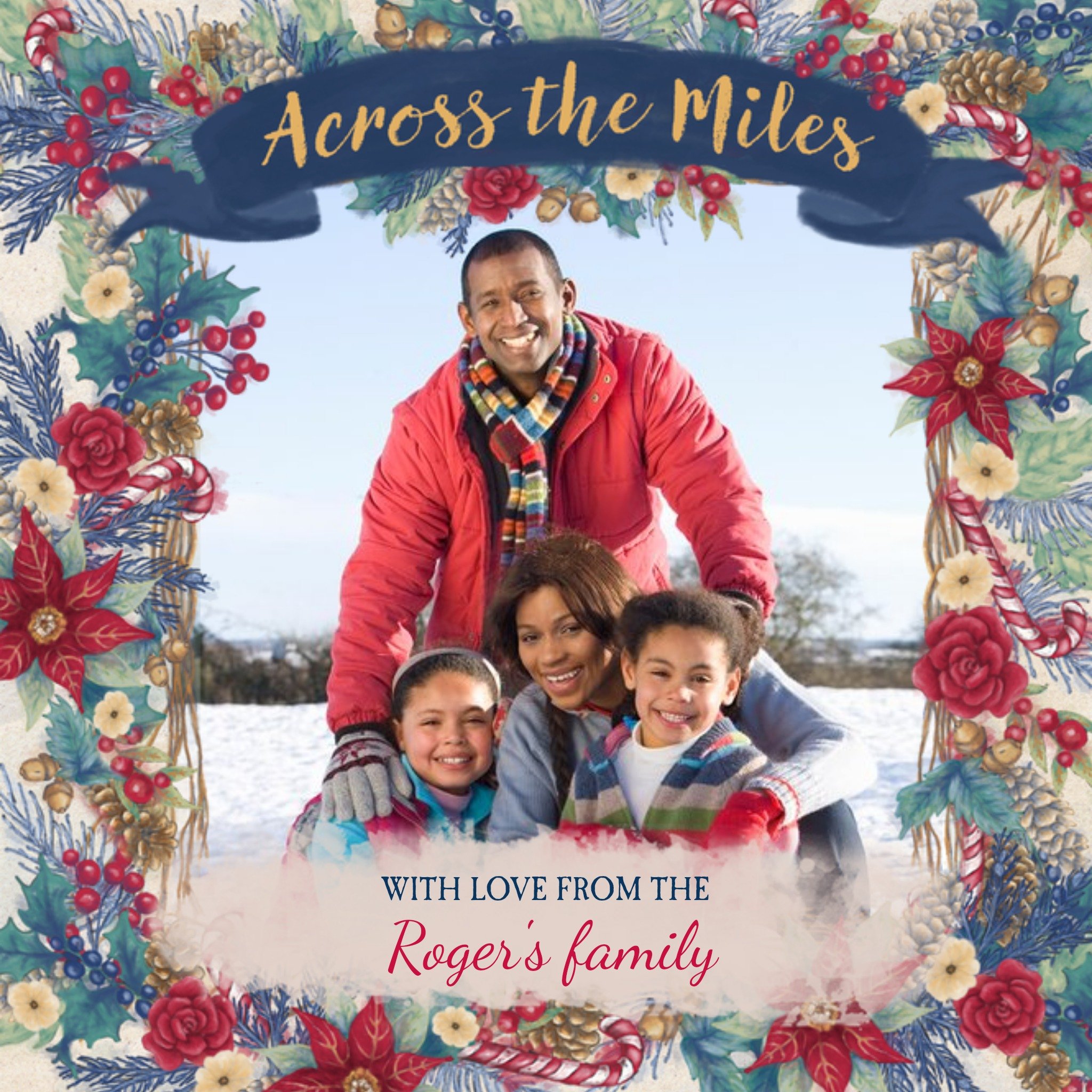 Hope Blossoms Photo Upload Christmas Card Across The Miles With Love From The Family, Square