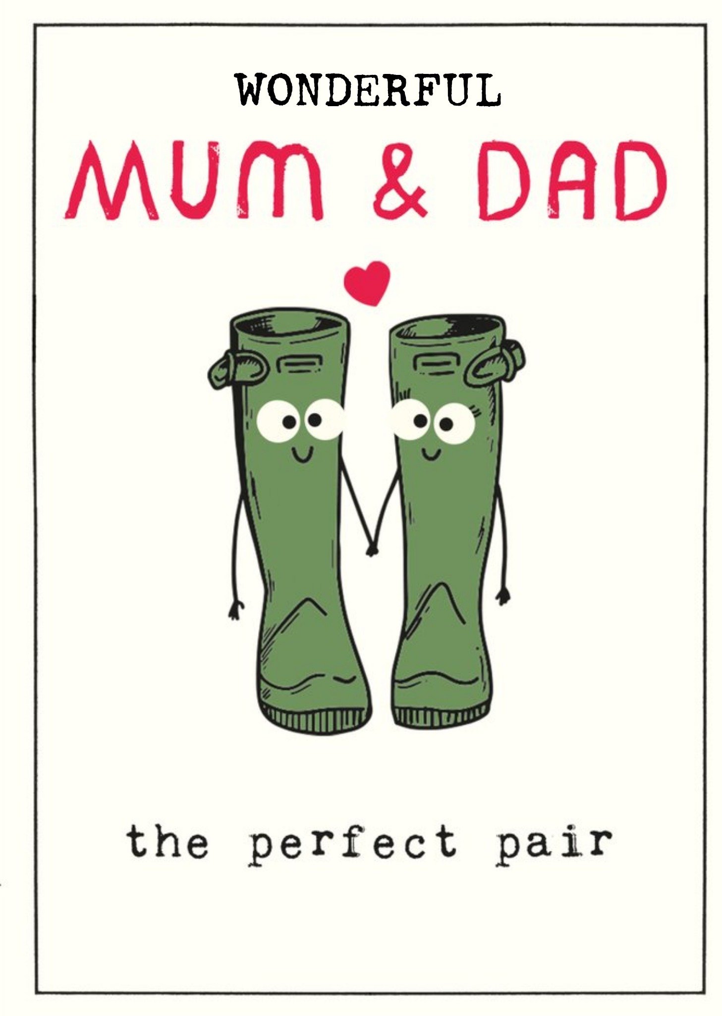 Cute Illustrative Love Heart & Wellies Mum And Dad Anniversary Card Ecard