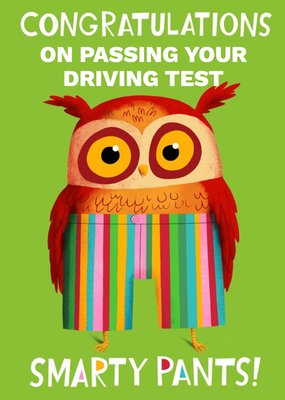 Green Illustrated Owl Driving Test Congratulations Card