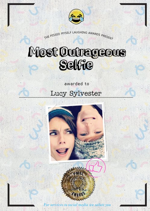 Personalised Most Outrageous Selfie Card