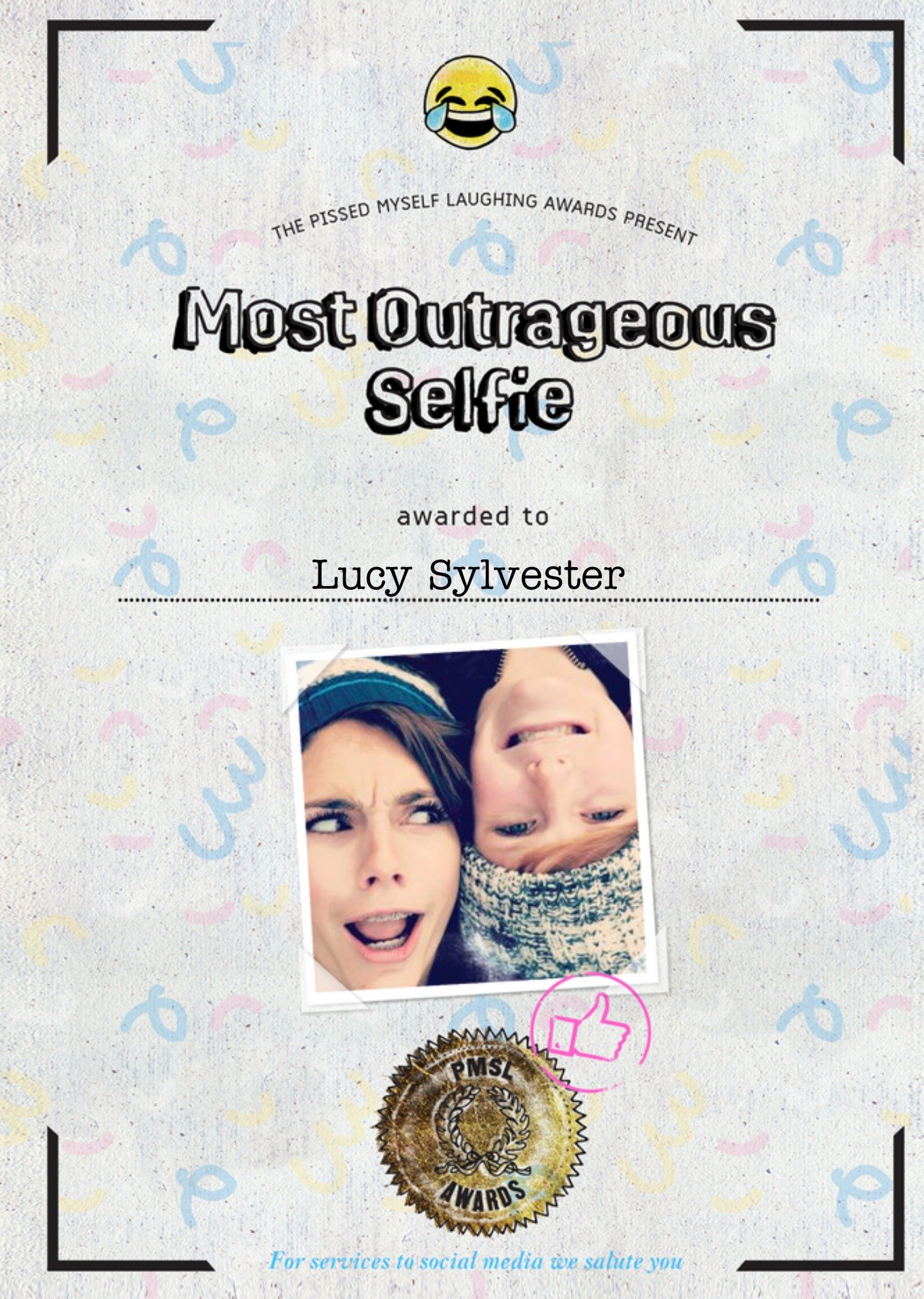 Moonpig Personalised Most Outrageous Selfie Card Ecard