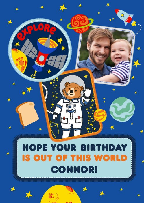Astronaut Paddington Out Of This World Birthday Photo Upload Card