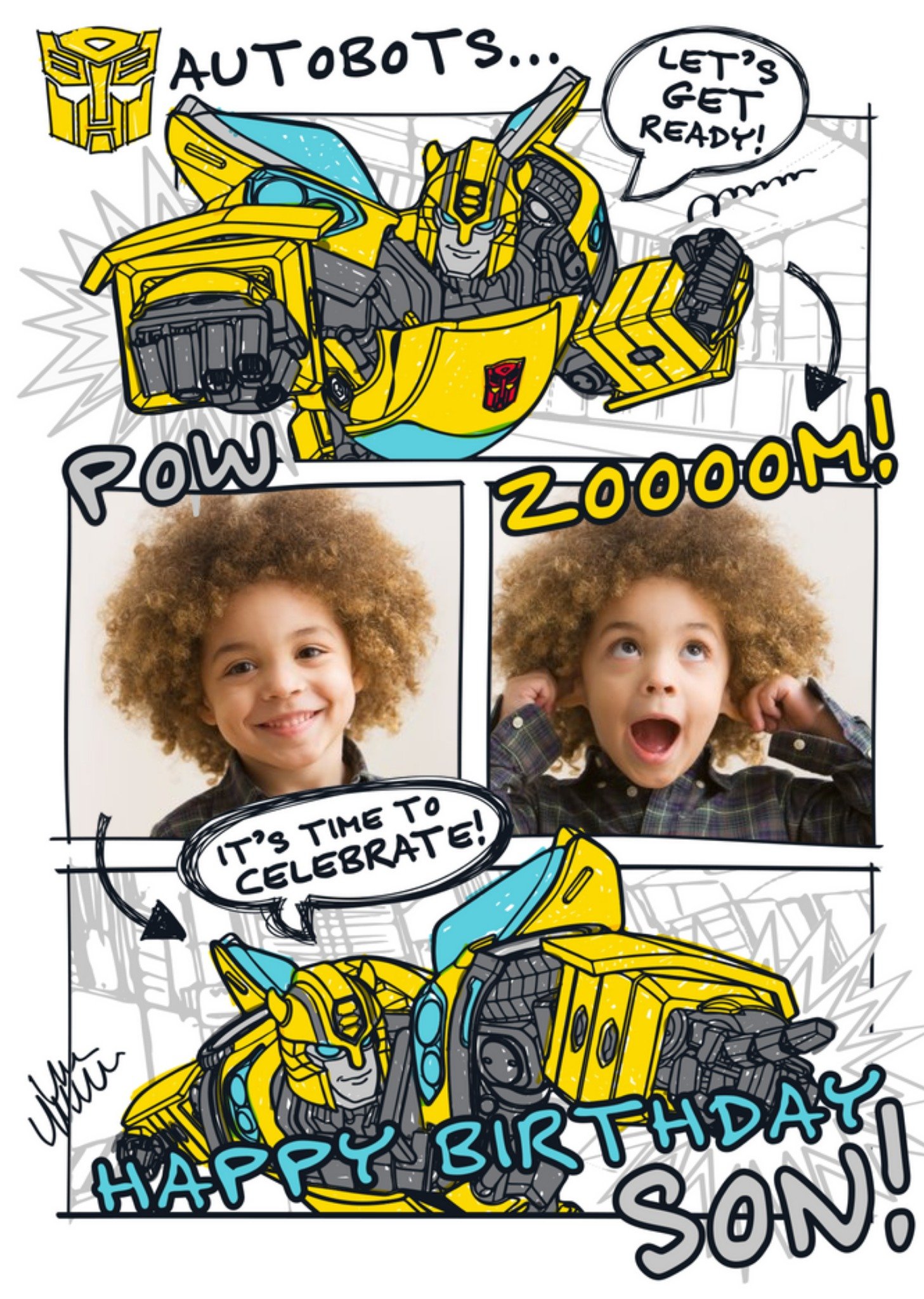 Transformers Transformer Autobots Son Photo Upload Birthday Card, Large