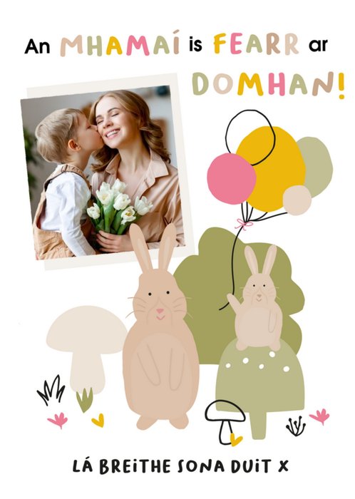 Cute Illustrated Rabbit Mum Photo Upload Birthday Card