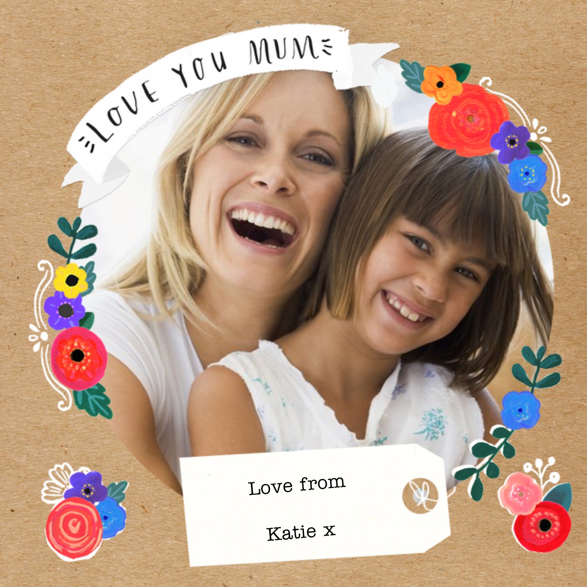 Mother's Day Card - Photo Upload Floral Card, Square