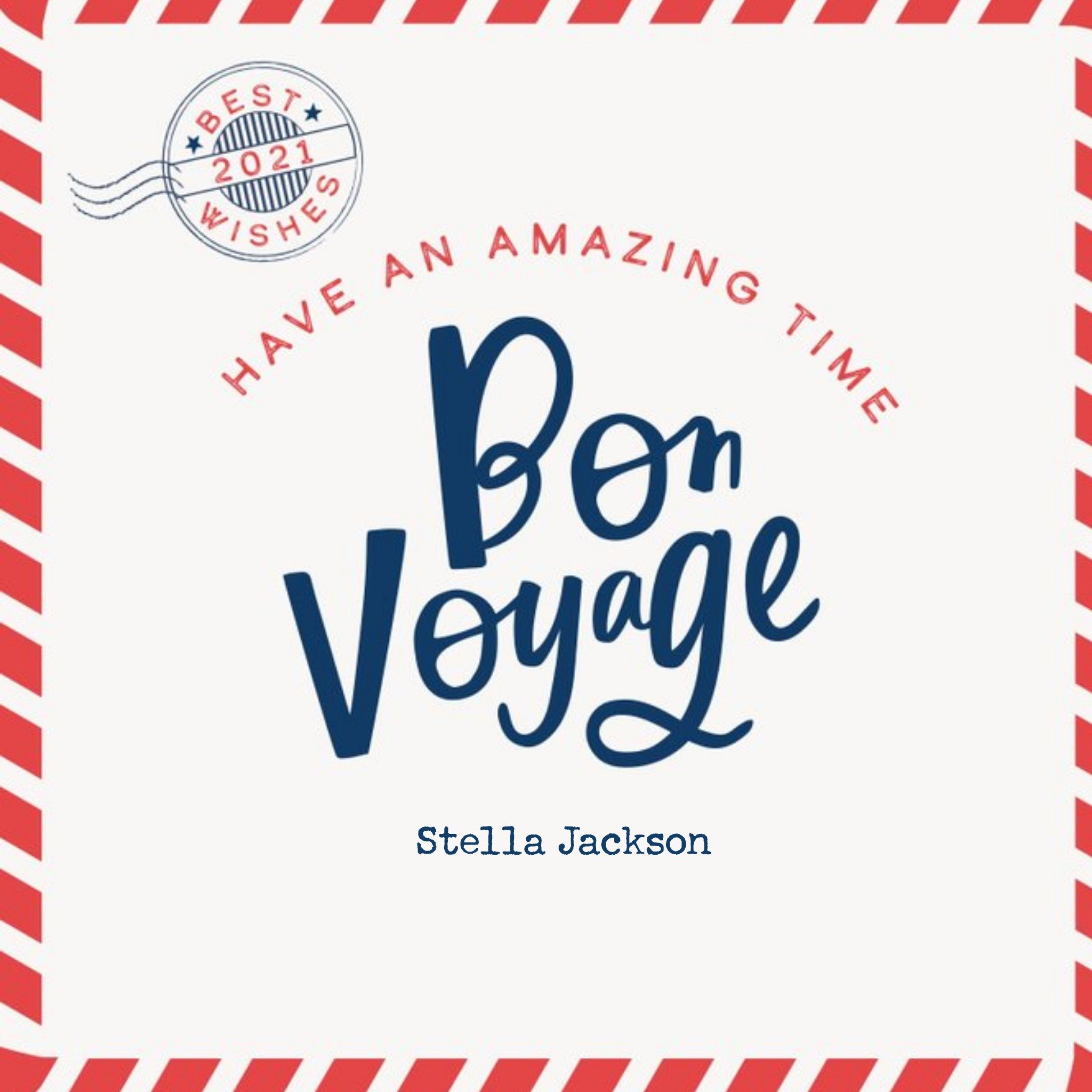 Illustrated Typographic Have An Amazing Time Bon Voyage Card, Square