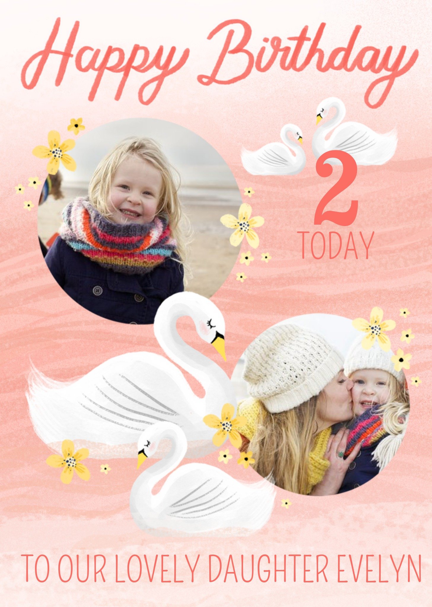 Okey Dokey Design Swan Illustrations Text Editable 2 Today Photo Upload Daughter Birthday Card Ecard