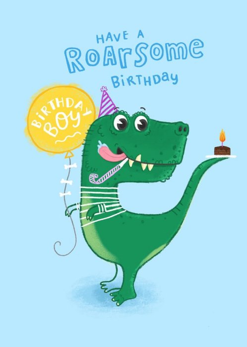 Blue Kiwi Illustration Dinosaur T Rex Cute Pun Birthday Kids Card