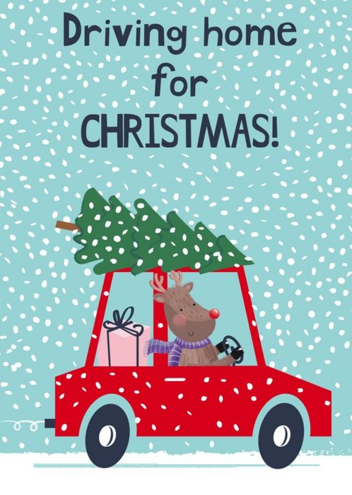 Illustration Of A Reindeer Driving A Car Through The Snow Photo Upload Christmas Card