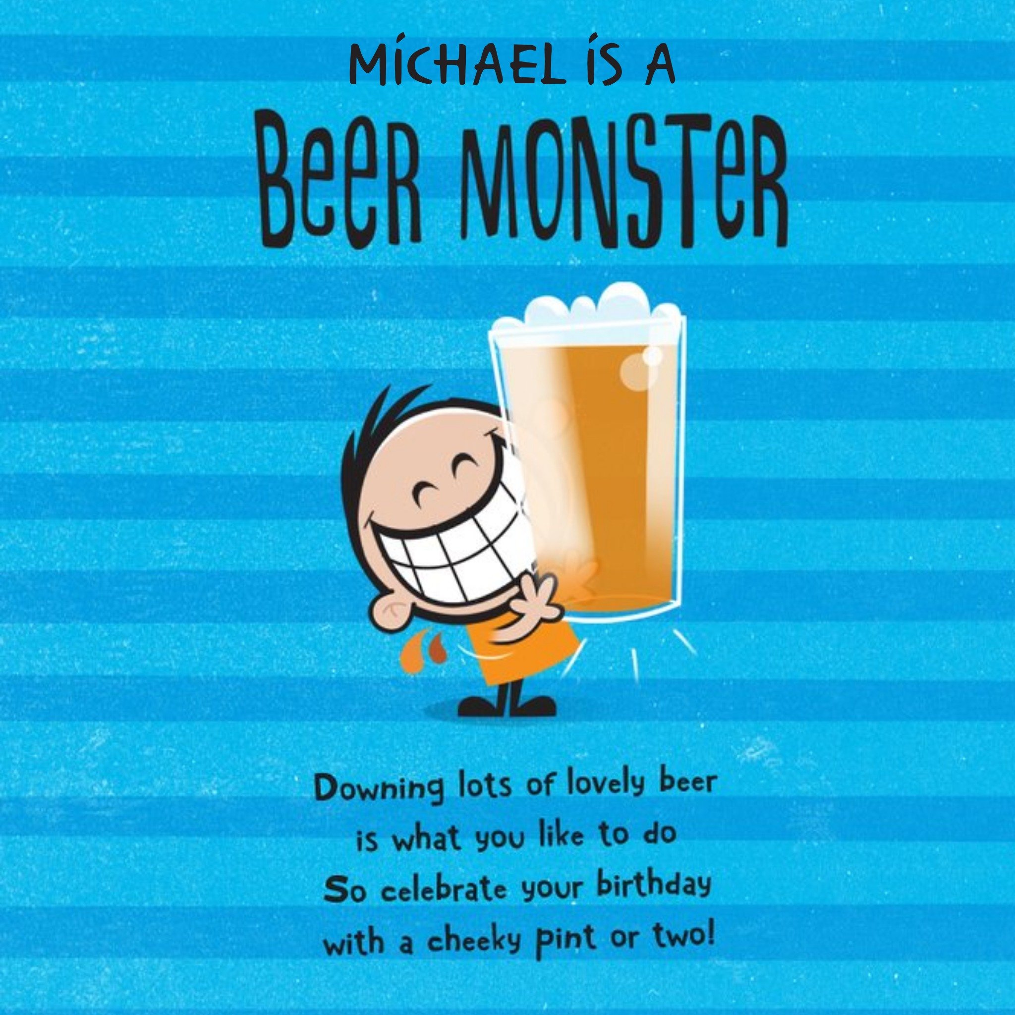 Moonpig Personalised Name Is A Beer Monster Card, Square