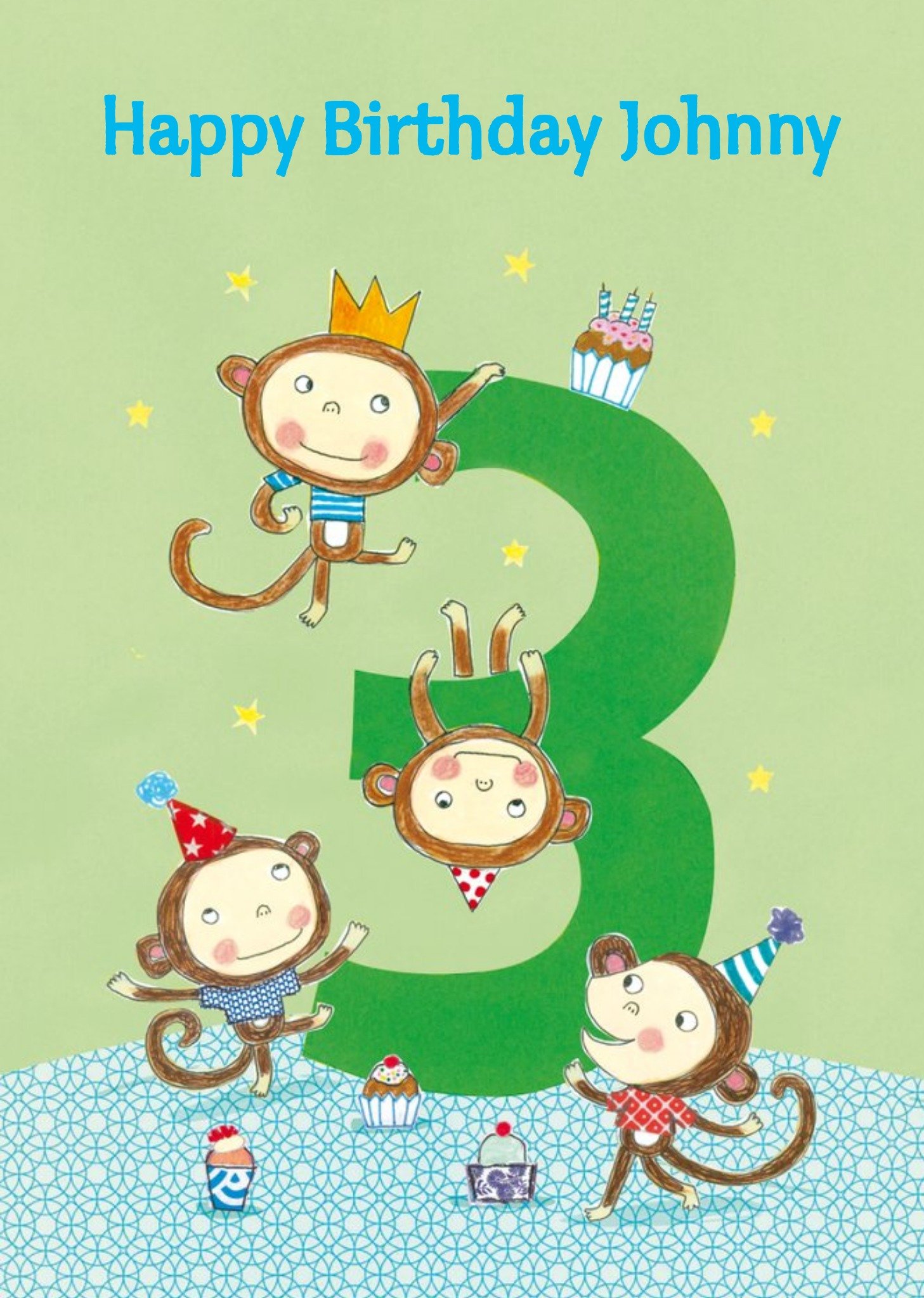 Cheeky Monkeys Happy 3rd Birthday Card Ecard